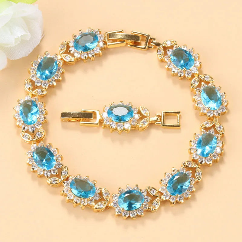 18K Gold Plated Cubic Zirconia Bracelet – Elegant Wedding Jewelry for Women (8cm+3cm)