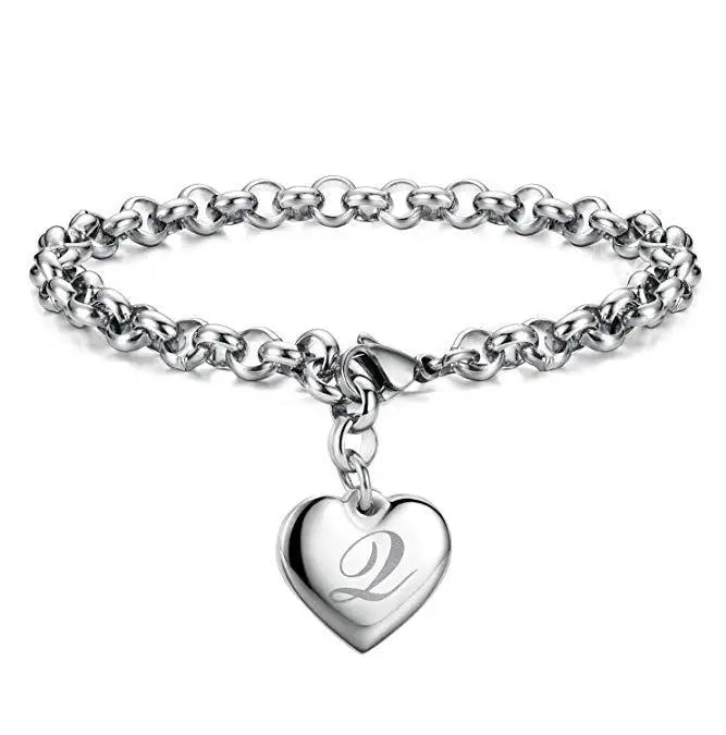 New 925 Sterling Silver Heart Letter Chain Bracelet for Women – Elegant Party & Wedding Jewelry Gift