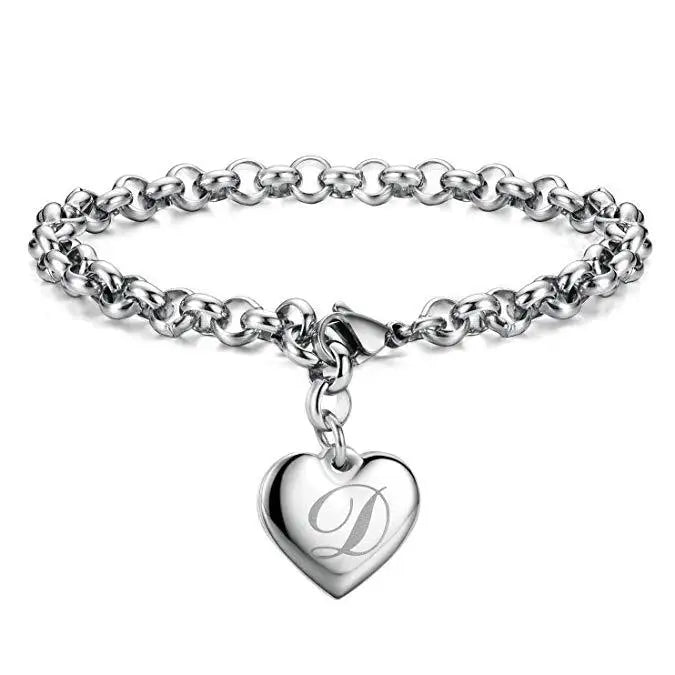 New 925 Sterling Silver Heart Letter Chain Bracelet for Women – Elegant Party & Wedding Jewelry Gift