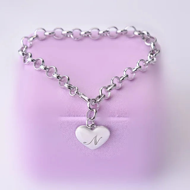 New 925 Sterling Silver Heart Letter Chain Bracelet for Women – Elegant Party & Wedding Jewelry Gift