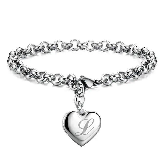 New 925 Sterling Silver Heart Letter Chain Bracelet for Women – Elegant Party & Wedding Jewelry Gift