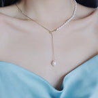 14K Gold Filled Freshwater Pearl Pendant Necklace for Women –Water Drop Pearl Snake Chain