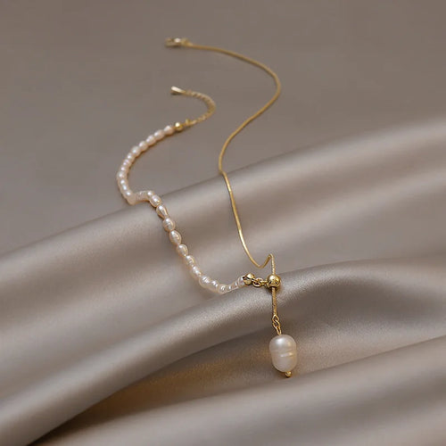 14K Gold Filled Freshwater Pearl Pendant Necklace for Women –Water Drop Pearl Snake Chain