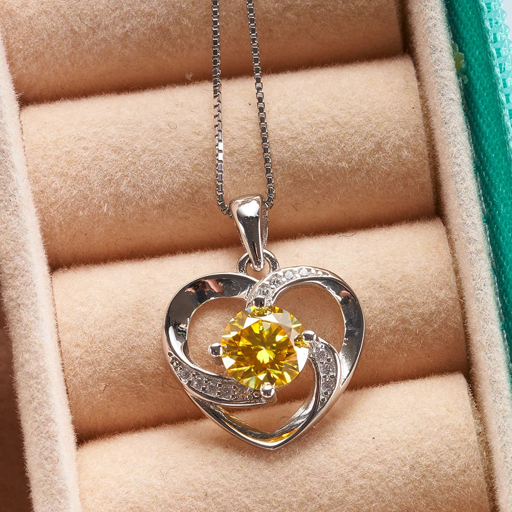 1 Carat Real Moissanite Pendant Necklace for Women – 925 Sterling Silver Box Chain, Diamond Tester Pass Fine Jewelry