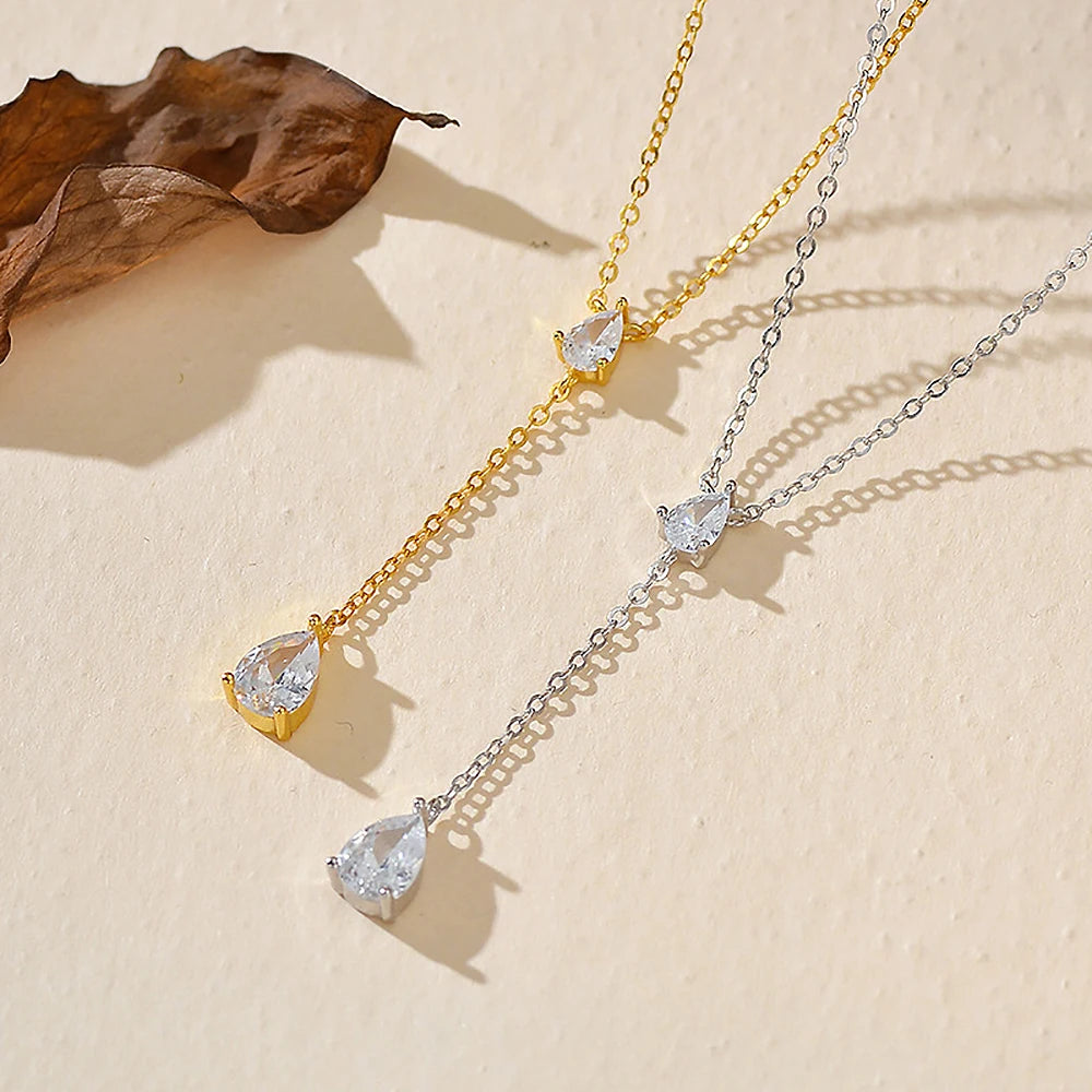 2-Stone Waterdrop Moissanite Y-Style Pendant Necklace for Women – 1.5CTTW D Color VVS1, Certified 925 Sterling Silver Tassel Chain