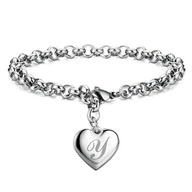 New 925 Sterling Silver Heart Letter Chain Bracelet for Women – Elegant Party & Wedding Jewelry Gift