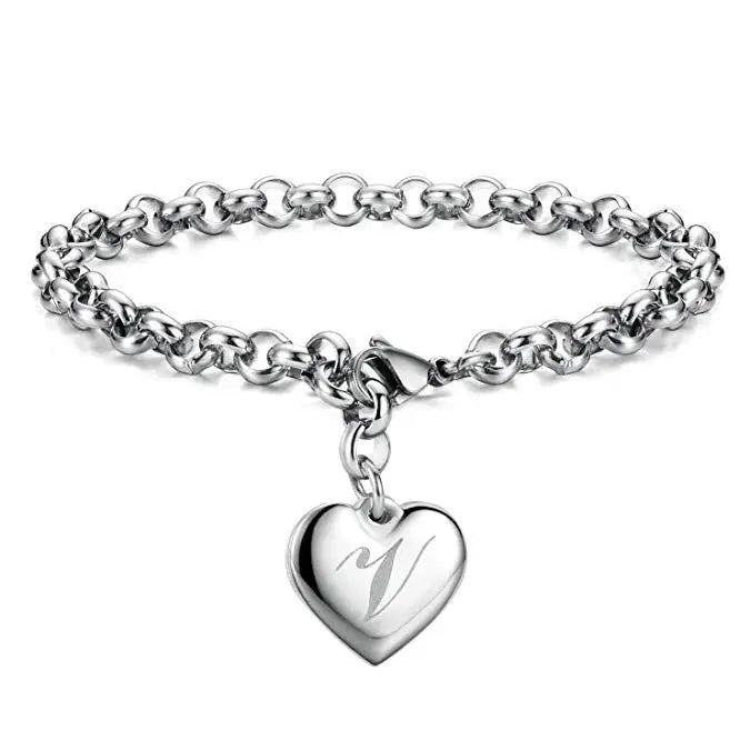 New 925 Sterling Silver Heart Letter Chain Bracelet for Women – Elegant Party & Wedding Jewelry Gift