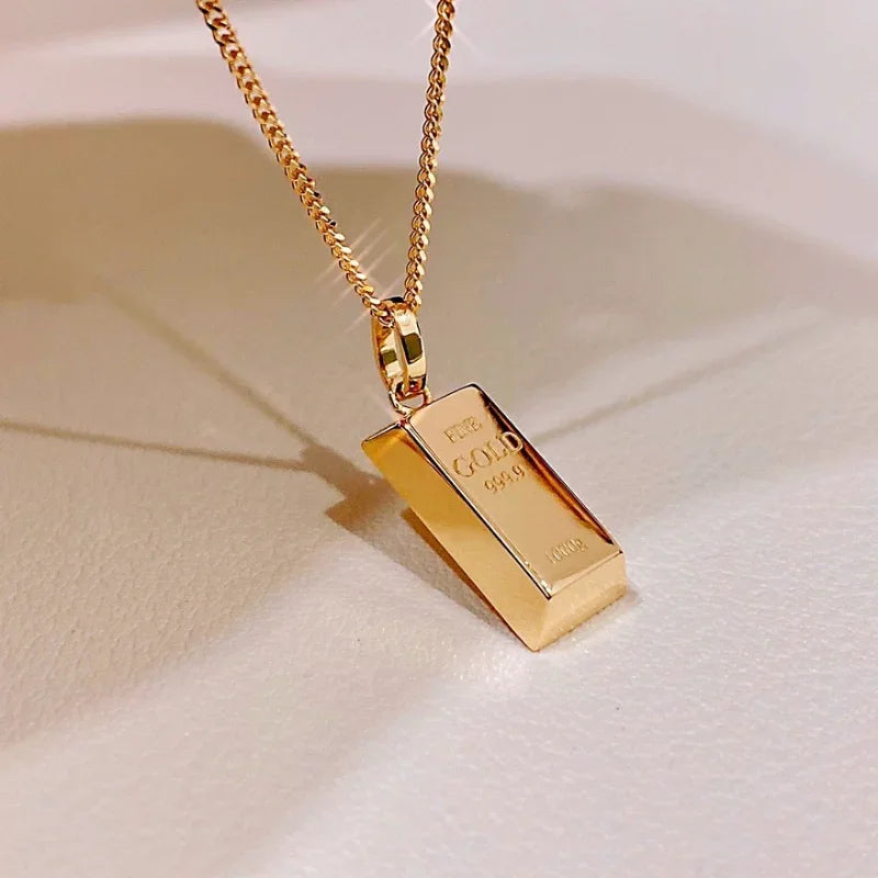 18K Gold Plated Geometric Bar Pendant Necklace – Trendy Link Chain Fashion Jewelry