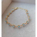 18K Gold Plated Blue Crystal Beaded Bracelet Handmade – Adjustable Gift Jewelry