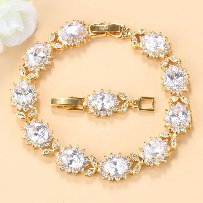 18K Gold Plated Cubic Zirconia Bracelet – Elegant Wedding Jewelry for Women (8cm+3cm)
