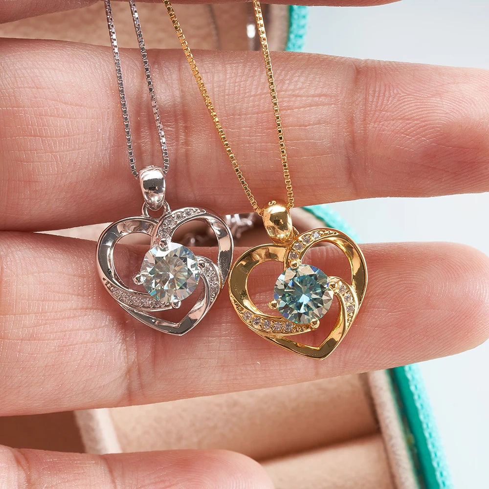 1 Carat Real Moissanite Pendant Necklace for Women – 925 Sterling Silver Box Chain, Diamond Tester Pass Fine Jewelry