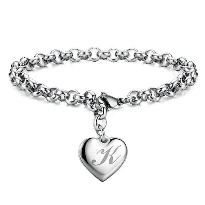 New 925 Sterling Silver Heart Letter Chain Bracelet for Women – Elegant Party & Wedding Jewelry Gift