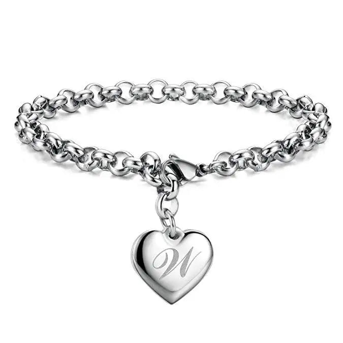 New 925 Sterling Silver Heart Letter Chain Bracelet for Women – Elegant Party & Wedding Jewelry Gift
