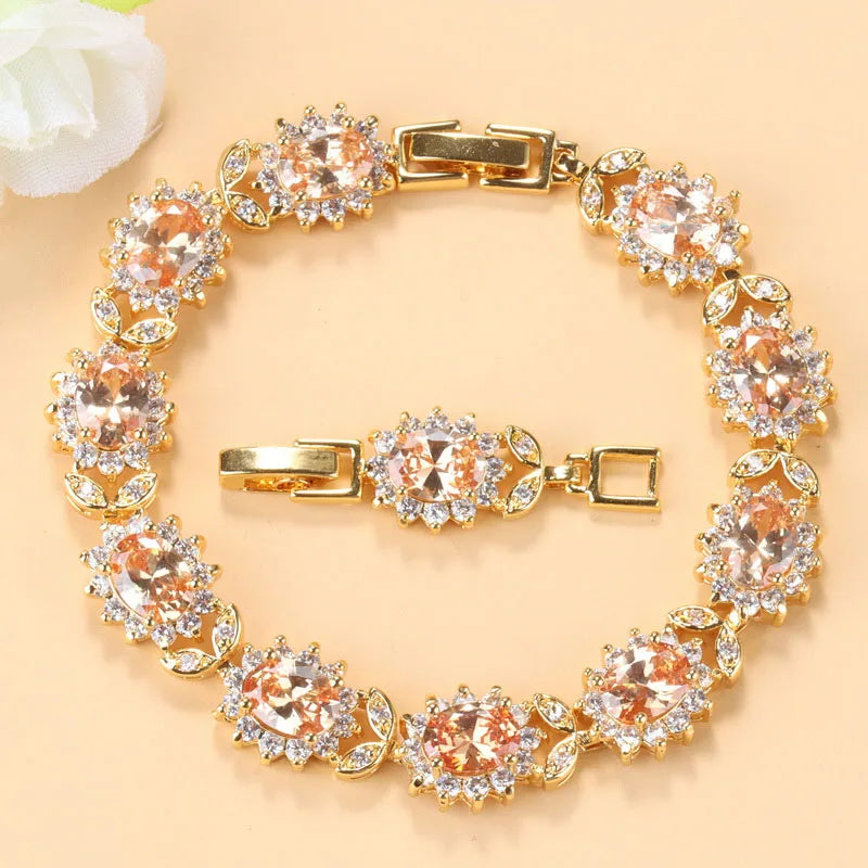 18K Gold Plated Cubic Zirconia Bracelet – Elegant Wedding Jewelry for Women (8cm+3cm)