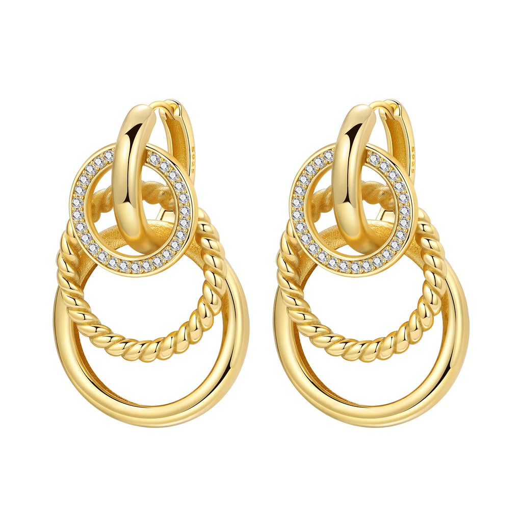 925 Sterling Silver 18K Gold French 3-Layer Drop Earrings for Women – Elegant Party Fashion Jewelry Gift