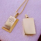 18K Gold Plated Geometric Bar Pendant Necklace – Trendy Link Chain Fashion Jewelry