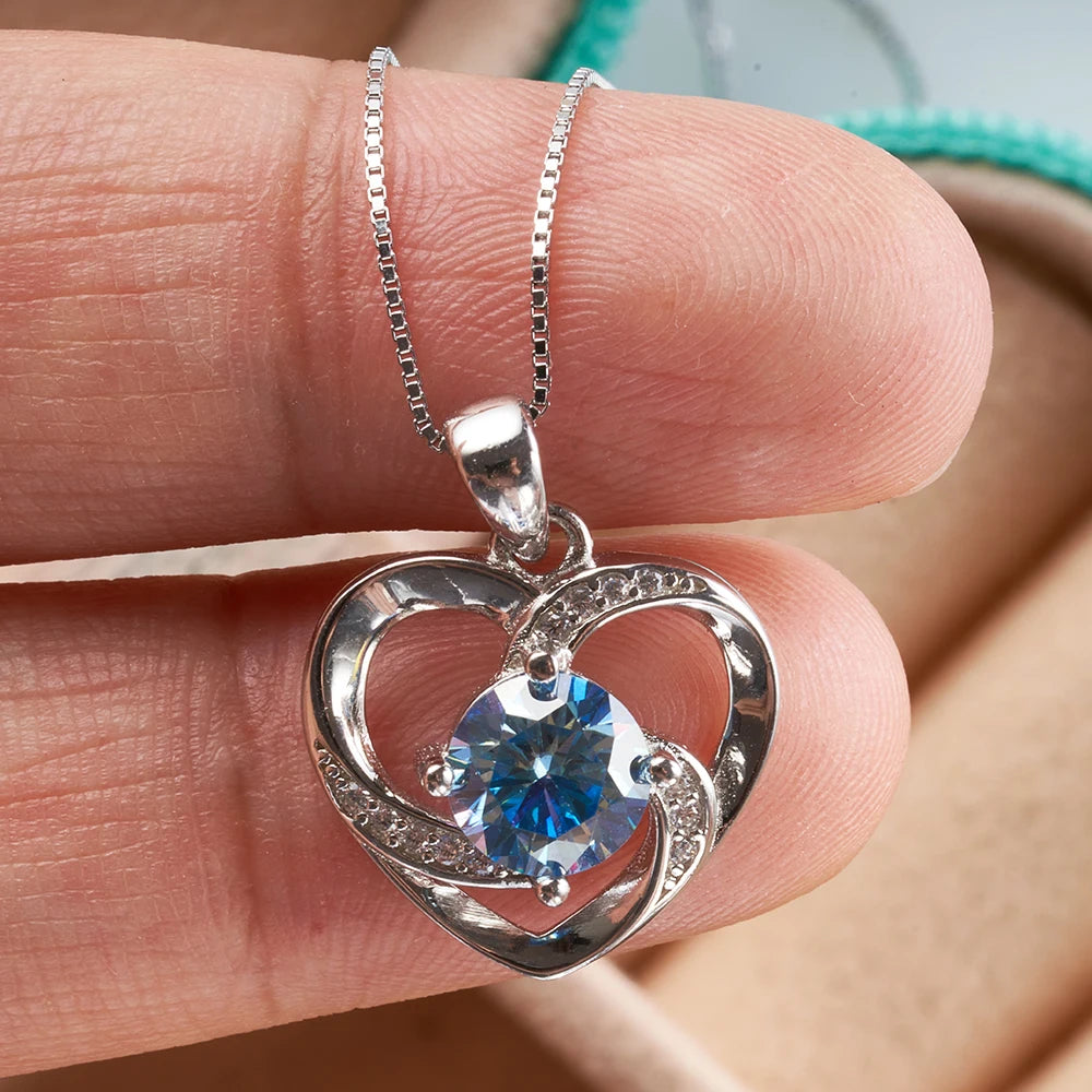 1 Carat Real Moissanite Pendant Necklace for Women – 925 Sterling Silver Box Chain, Diamond Tester Pass Fine Jewelry